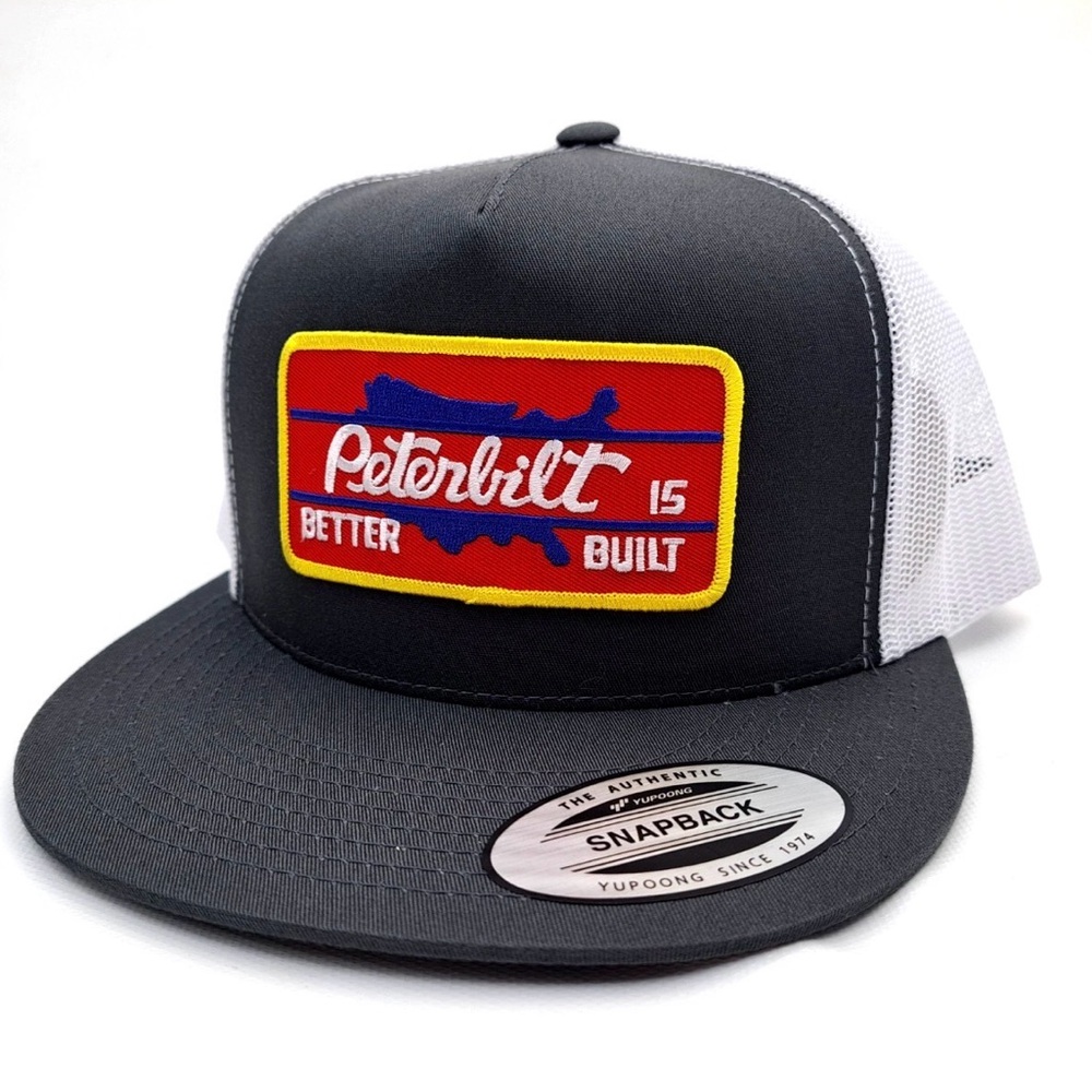 Peterbilt Baseball Cap Hat Flat Bill Mesh Snapback Embroidered Patch Gray